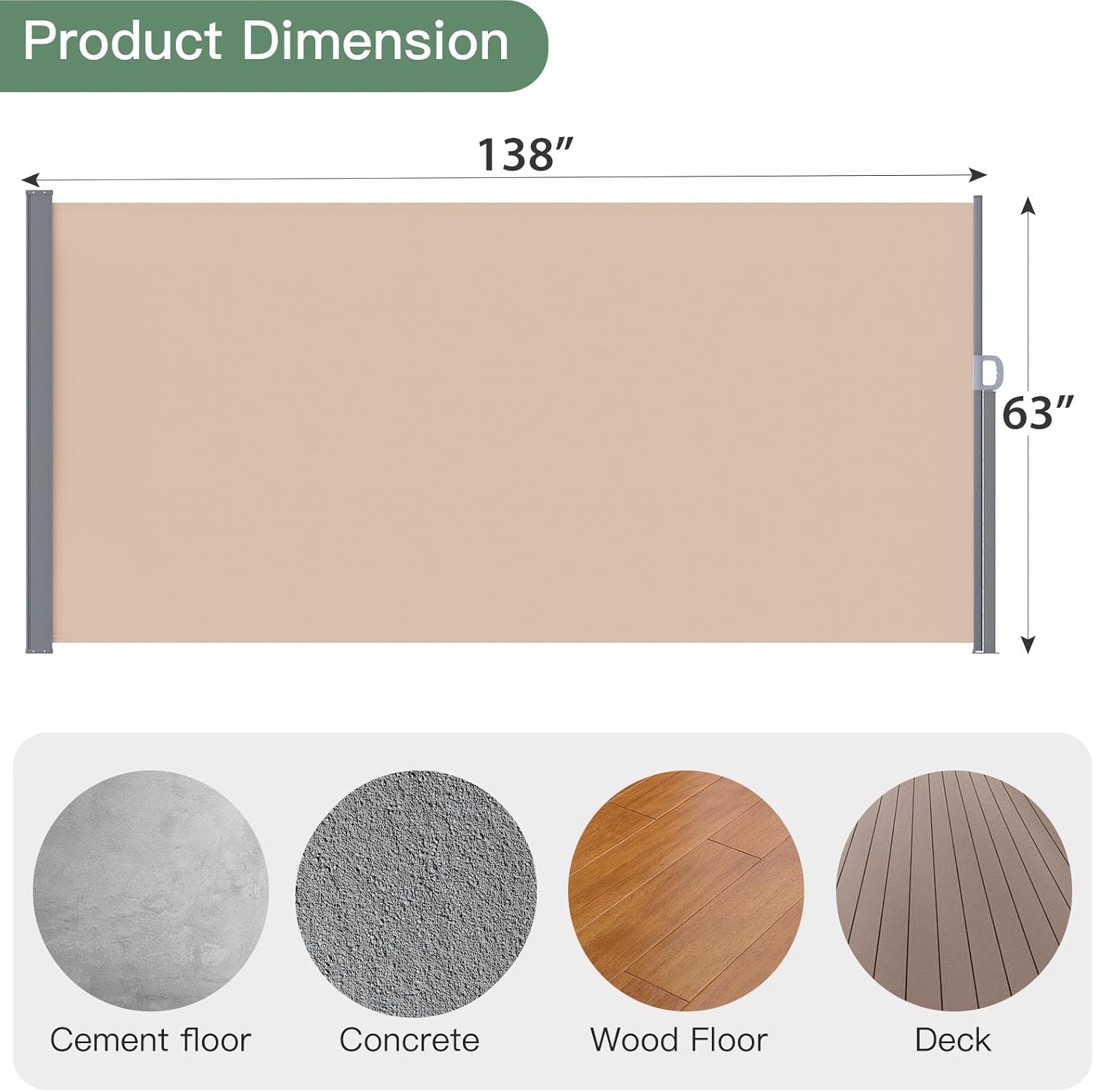 YODOLLA 138"x63" Splashproof Retractable Side Awning, Beige