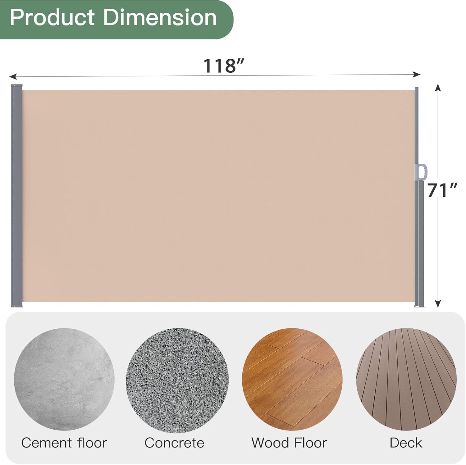 YODOLLA 118"x 71" Splashproof Retractable Side Awning, Beige