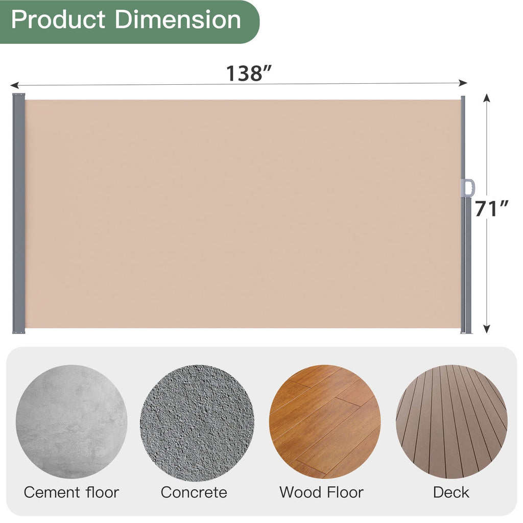 YODOLLA 138"x 71" Splashproof Retractable Side Awning, Beige