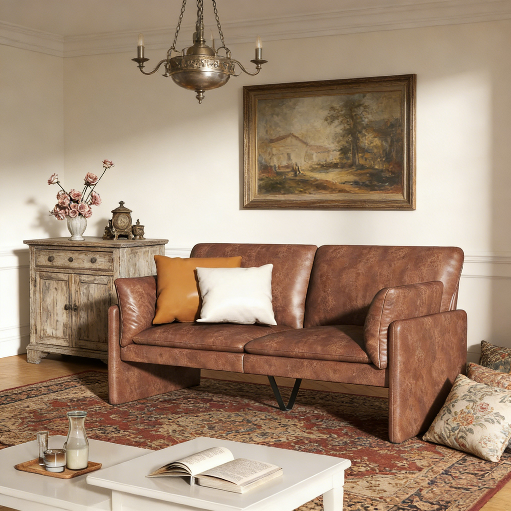 YODOLLA 68'' Modern Love Seat Sofa Couches, Faux Leather Brownbest