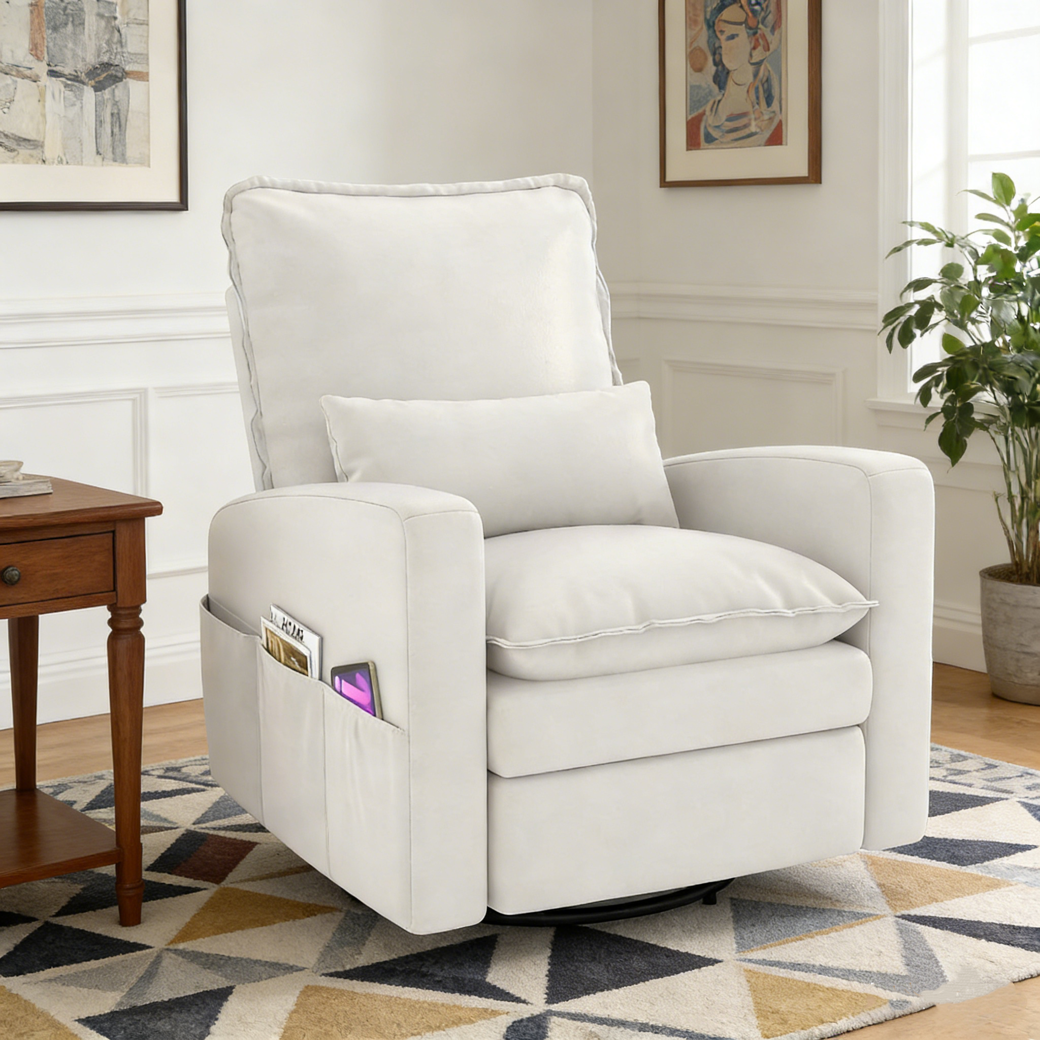 YODOLLA Rocking Chair Reclining Sofa Chair, Faux Leather Whitebest