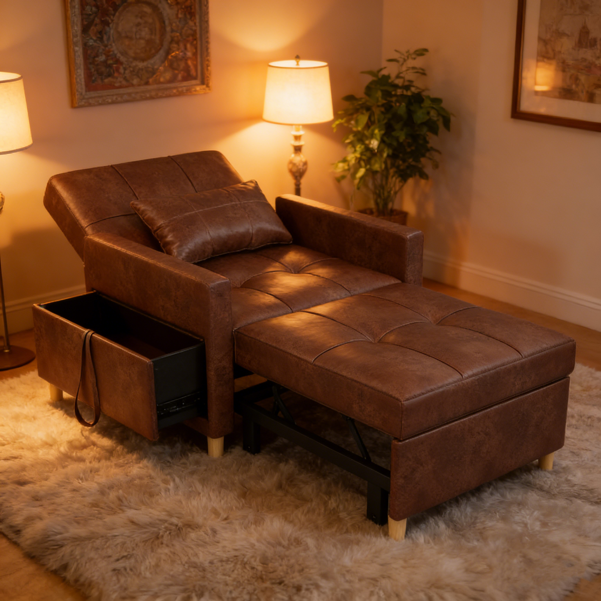 YODOLLA 3 in 1 Chair Bed Sleeper for Adults, Brown