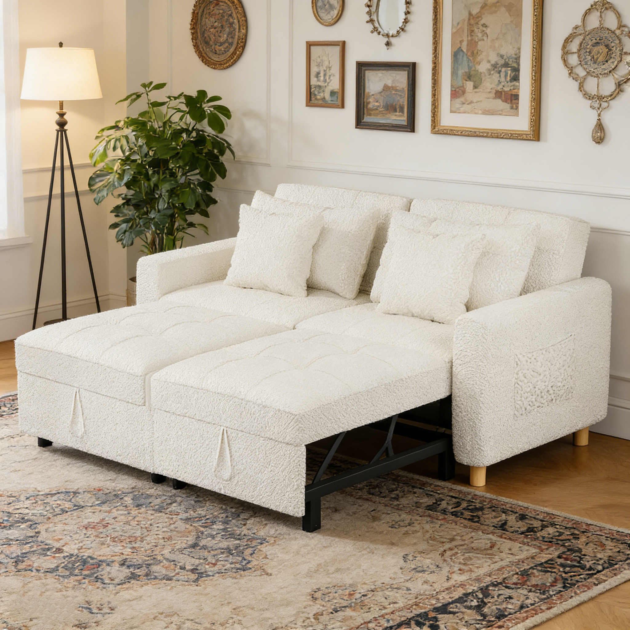 YODOLLA Comfortable 3-1 Convertible Sofa Bed,Teddy White