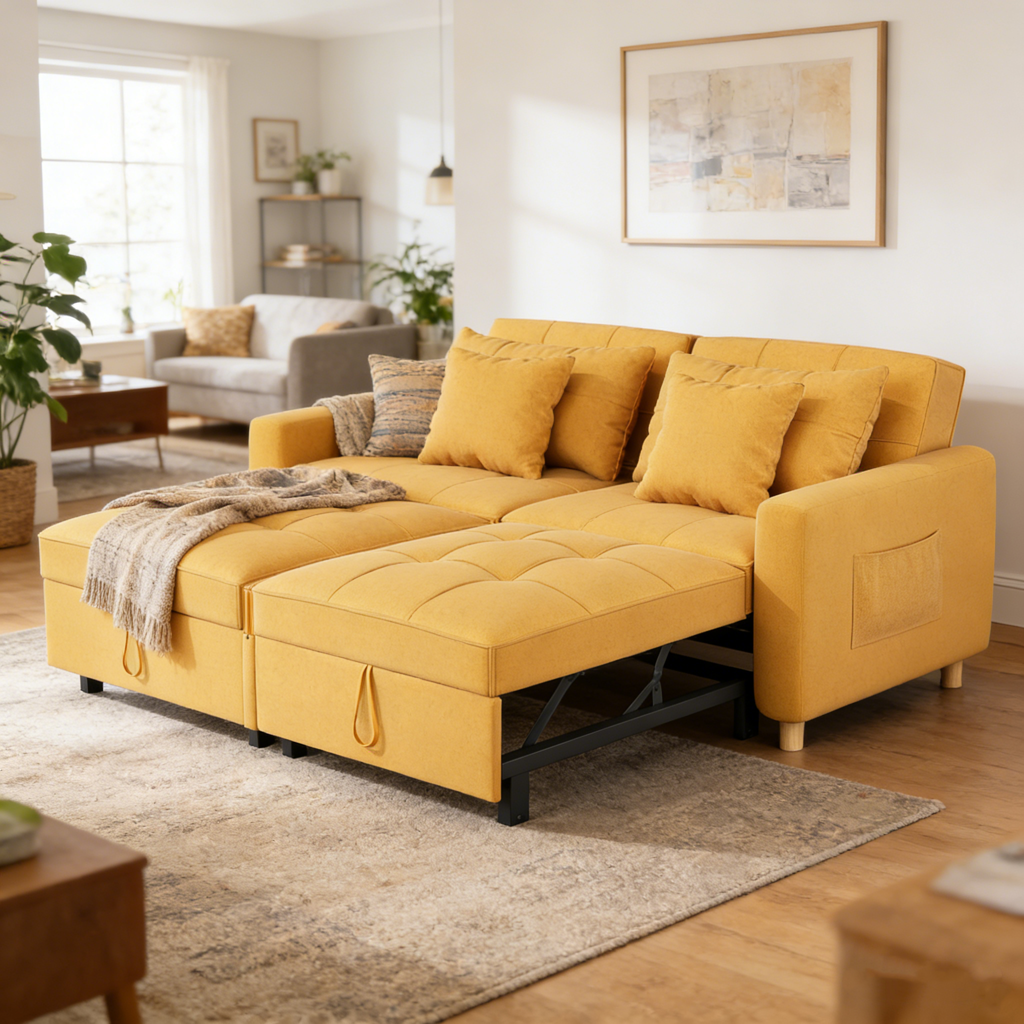 YODOLLA Comfortable 3-1 Convertible Sofa Bed,Yellow