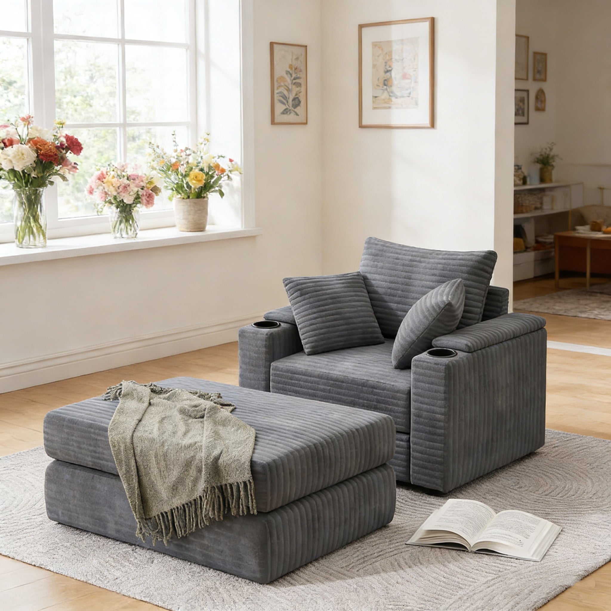 YODOLLA Chaise Lounge Chair Indoor, Oversized Sleeper Chair with Ottoman, Comfy Reading Sofa Armchairbest