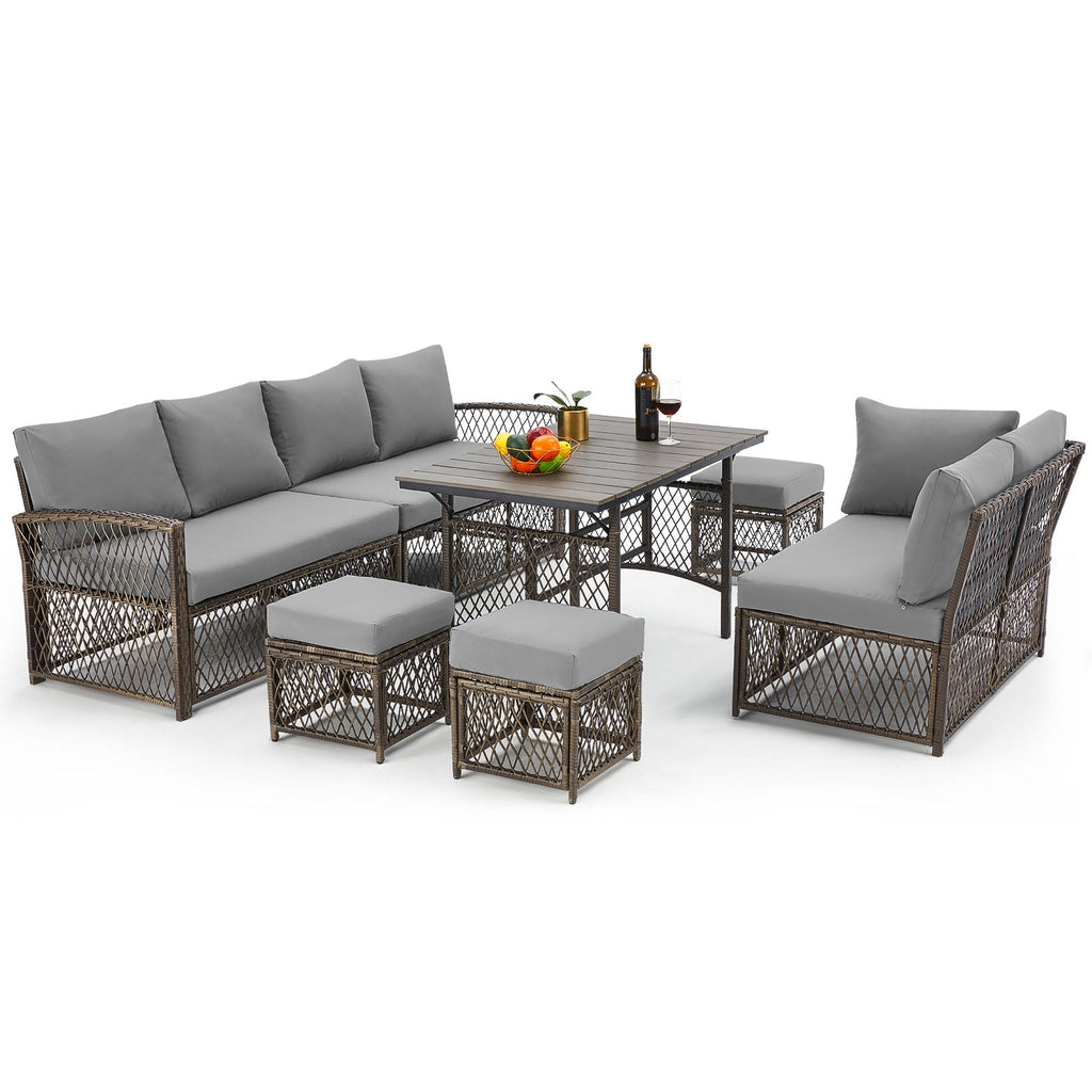 YODOLLA 7 Pieces Wicker Conversation Set with Ottoman Patio Furniture Set, Grey