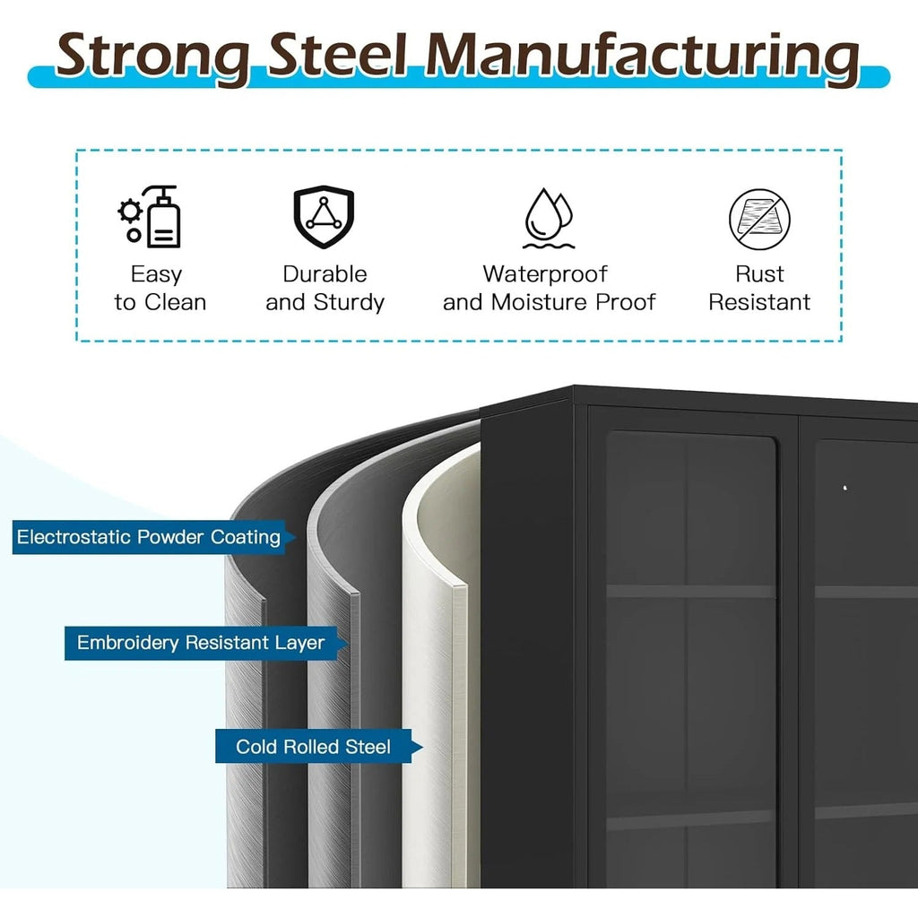 YODOLLA Display Cabinet with Acrylic Glass Doors and 3 Adjustable Shelves