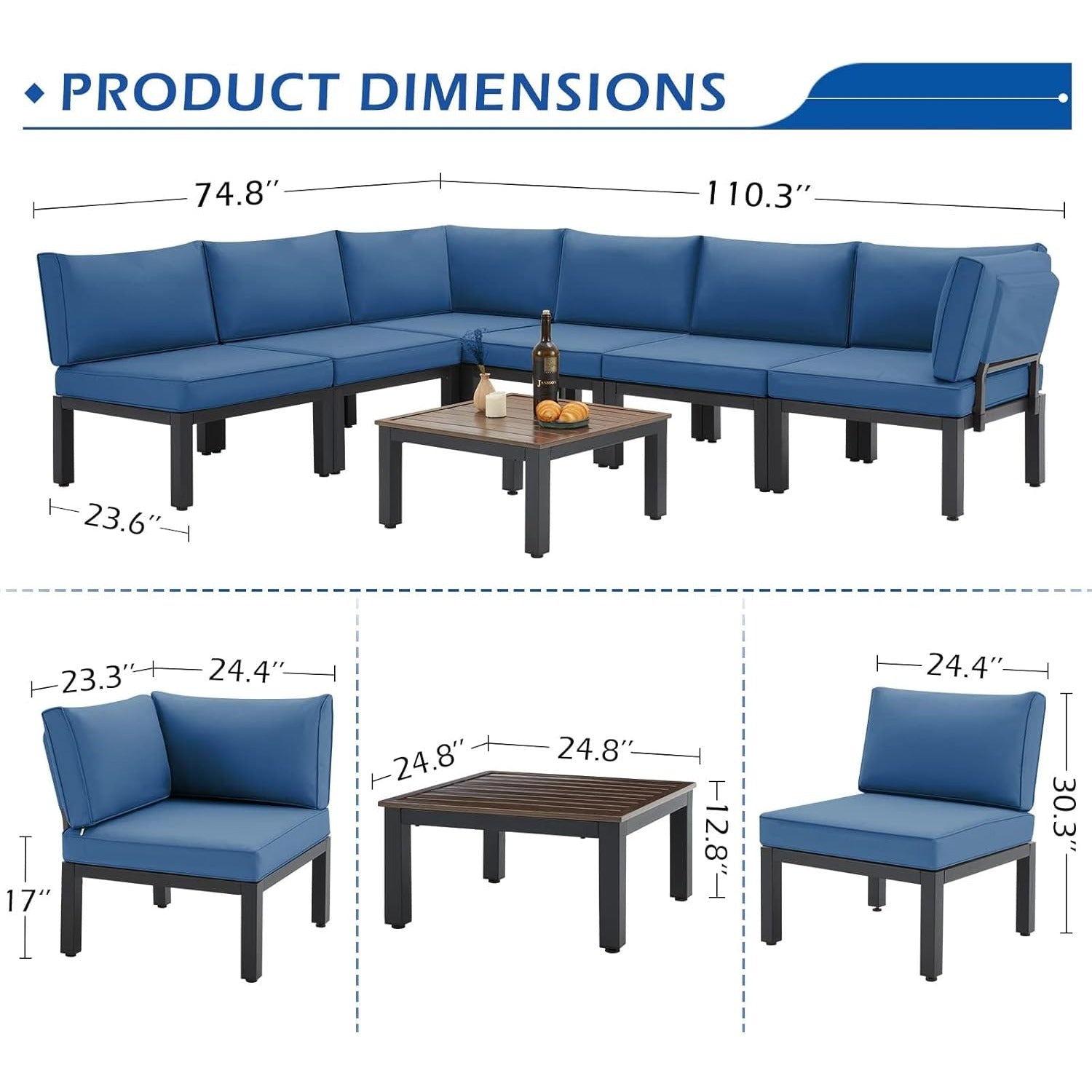 YODOLLA Outdoor Patio Furniture Set, 7 Piece Metal Patio Sectional Conversation Sofabest