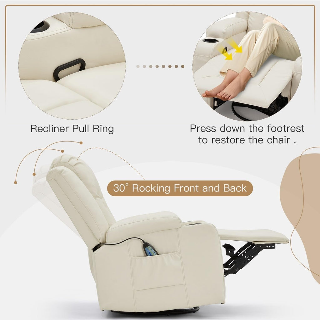 YODOLLA Recliner Chair with Heat&Massage, PU Leather Cream Whitebest