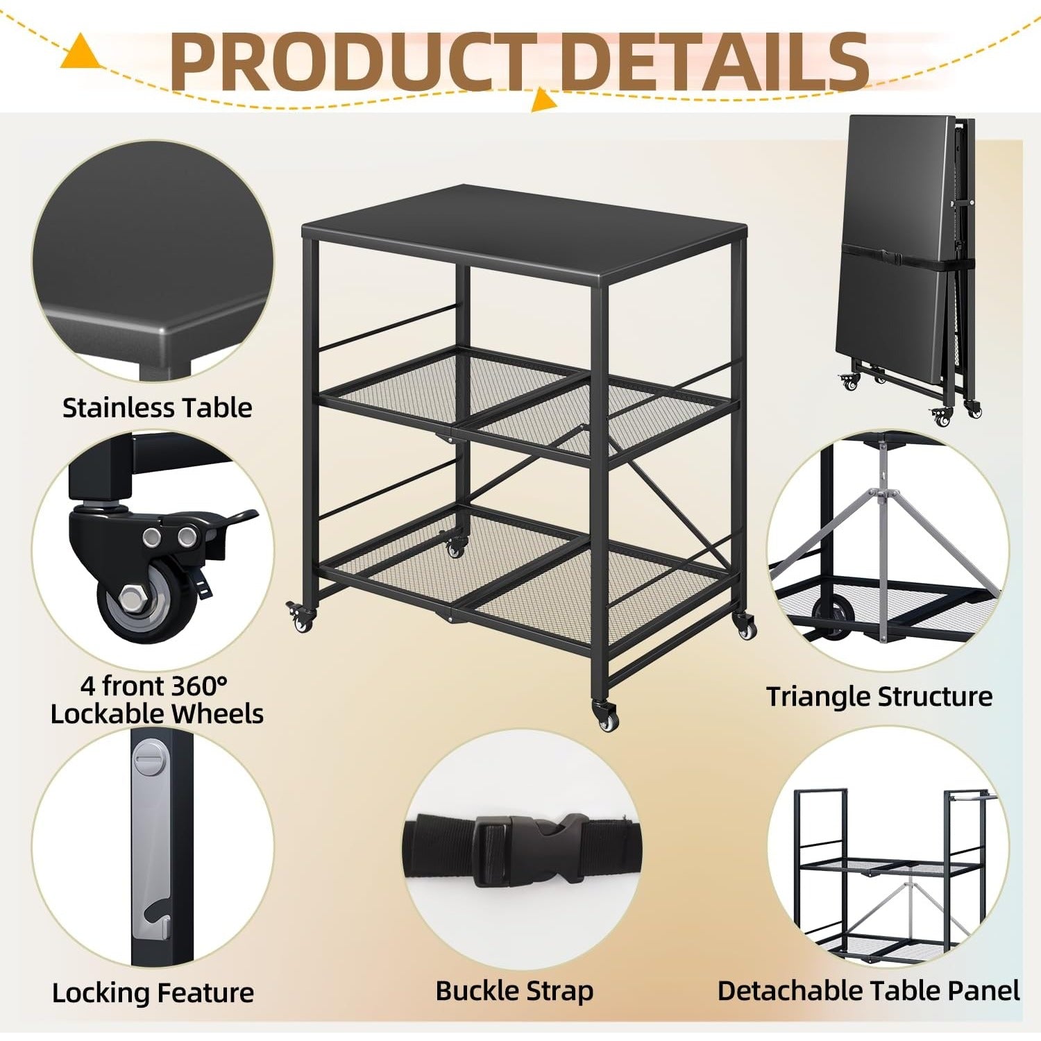 YODOLLA Stainless Pizza Oven Table with 2 Lock Casters, Blackbest