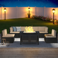 YODOLLA 7 Piece Outdoor Patio Furniture Set with Extra 43 Inch Fire Pit Table, Black Rattan & Beige Cushion