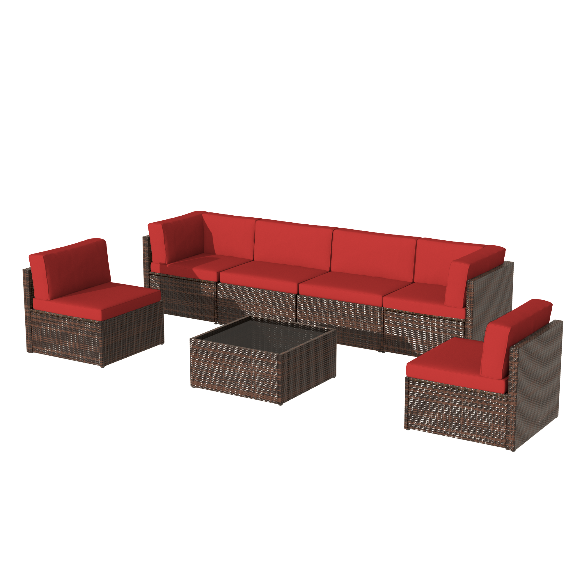 YODOLLA 7 Piece Outdoor Patio Furniture Set, Brown & Red