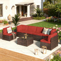 YODOLLA 7 Piece Outdoor Patio Furniture Set, Brown & Red