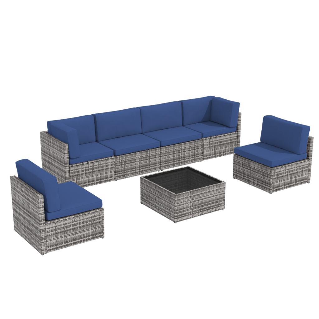 YODOLLA 7 Piece Outdoor Patio Furniture Set, Grey & Navy