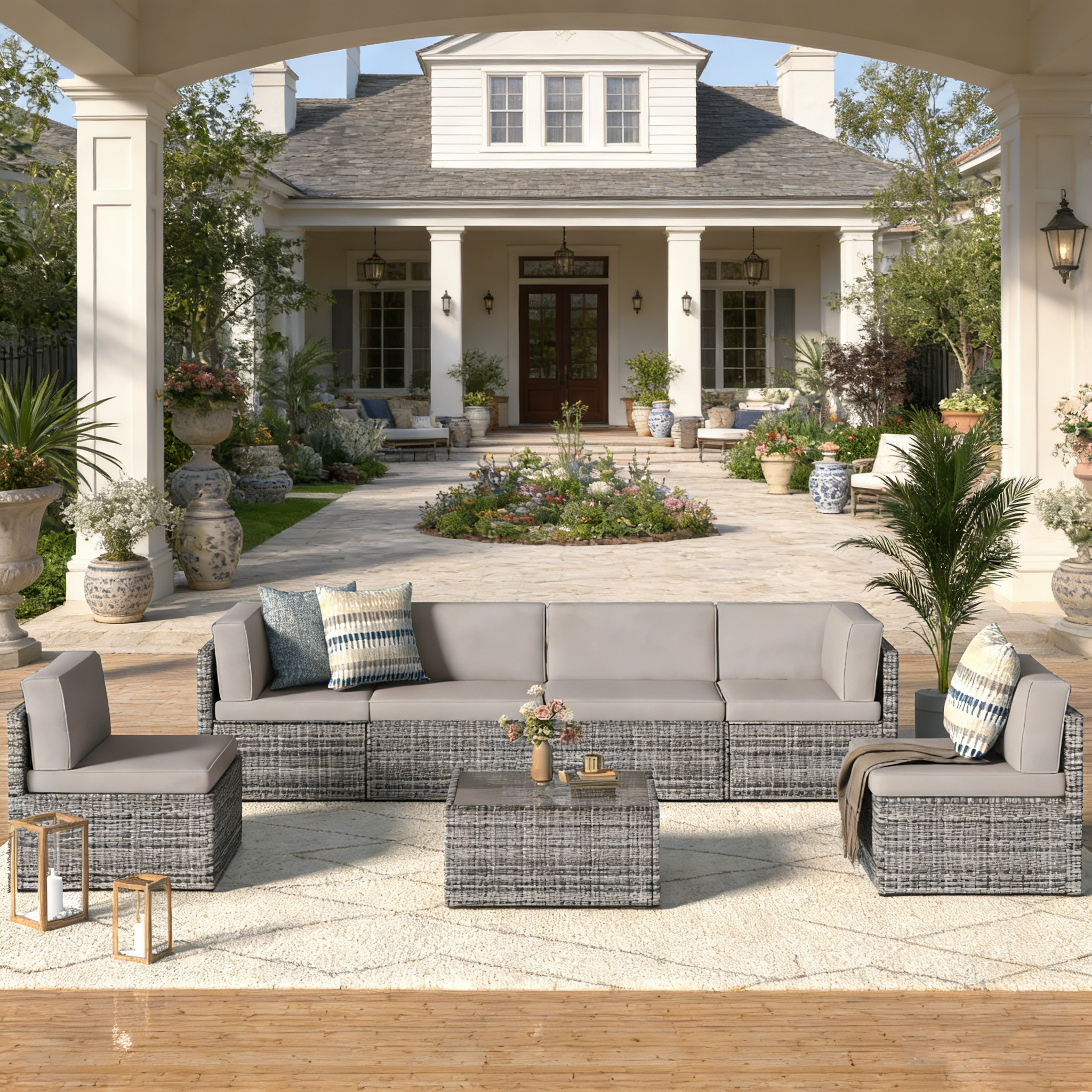 YODOLLA 7 Piece Outdoor Patio Furniture Set, Gray & Gray