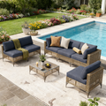 YODOLLA 7-Piece Outdoor Sofa Set, Brown Rattan & Grey Cushions