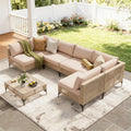 YODOLLA 7-Piece Outdoor Sofa Set, Beige Rattan & Cushions