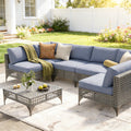 YODOLLA 7-Piece Outdoor Sofa Set, Grey Rattan & Blue Cushionsbest