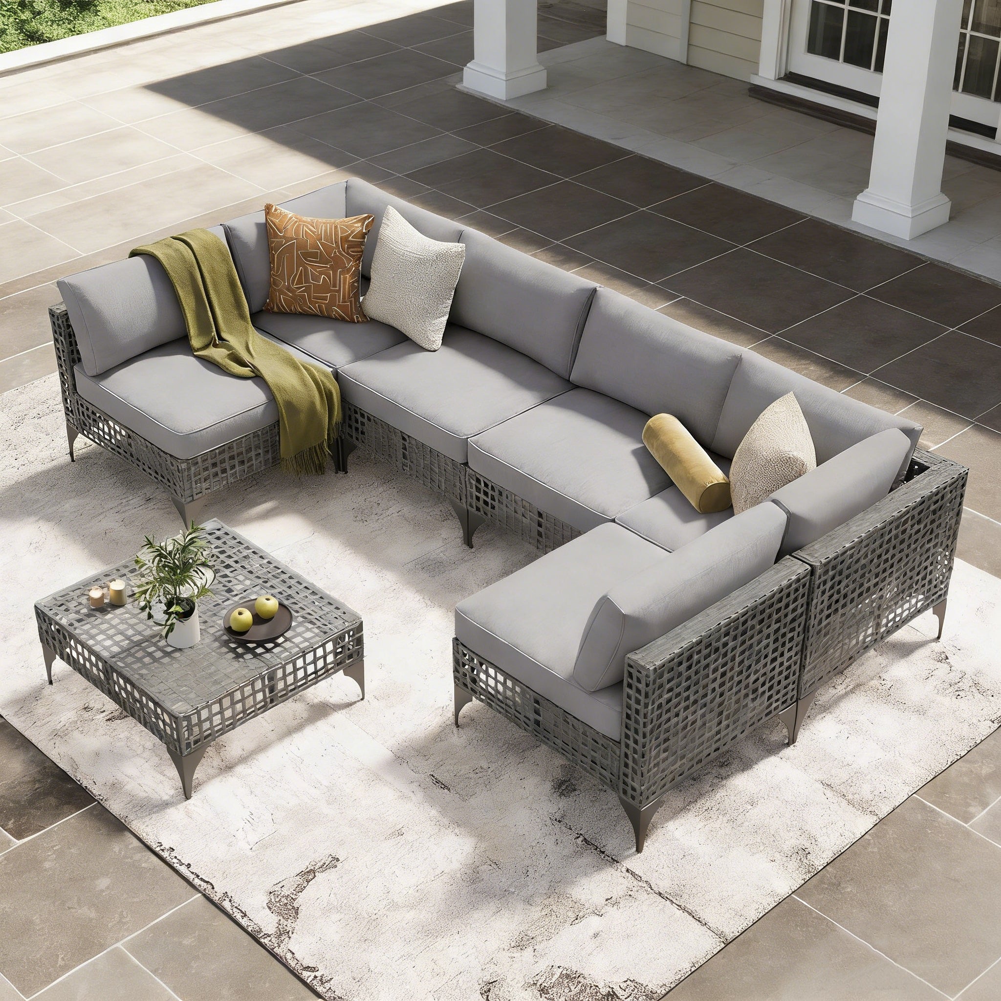 YODOLLA 7-Piece Outdoor Sofa Set, Gray Rattan & Grey Cushionsbest