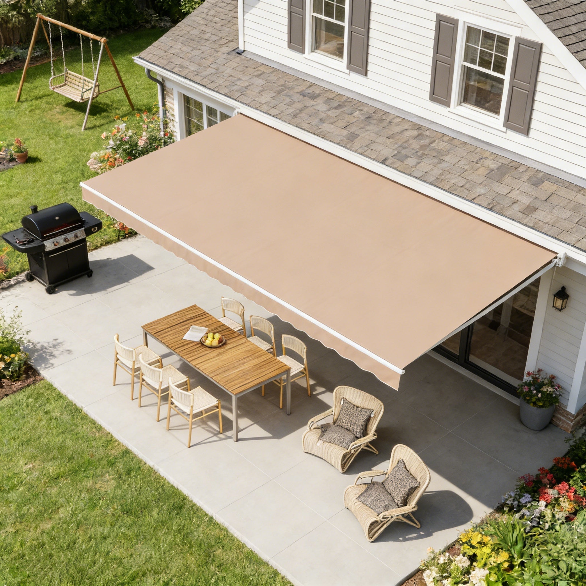 YODOLLA 20'×10' Manual Retractable Awning Sun Shade Patio