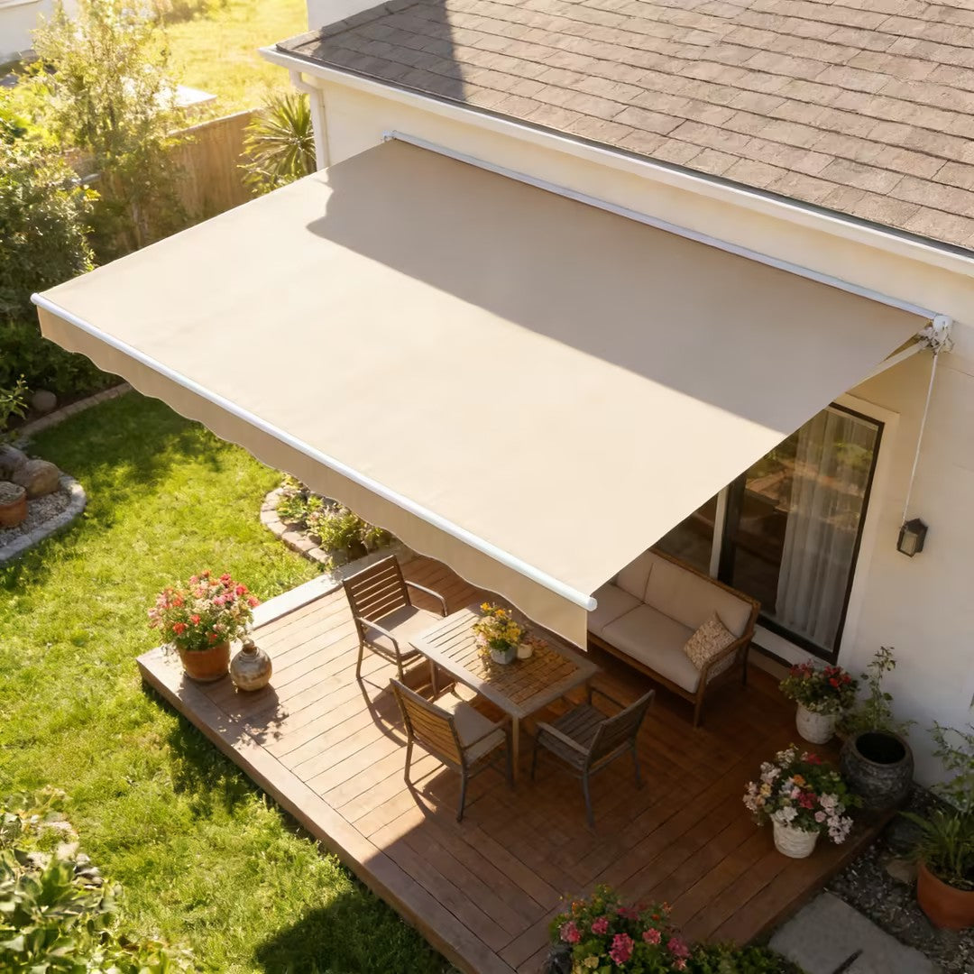 YODOLLA 12'×10' Manual Retractable Awning Sun Shade Patio