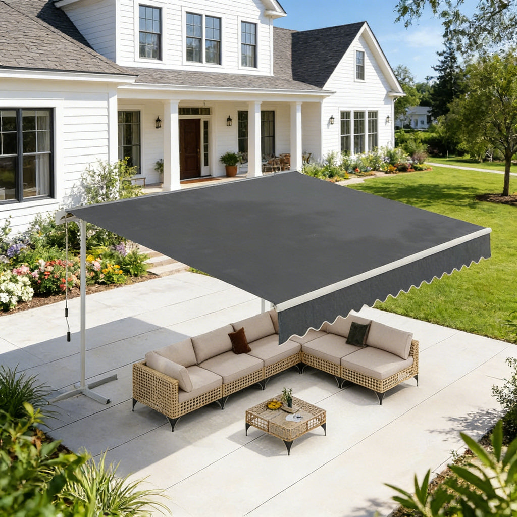 YODOLLA 10'x8' Single Side Free Standing Retractable Awning, Dark Gray
