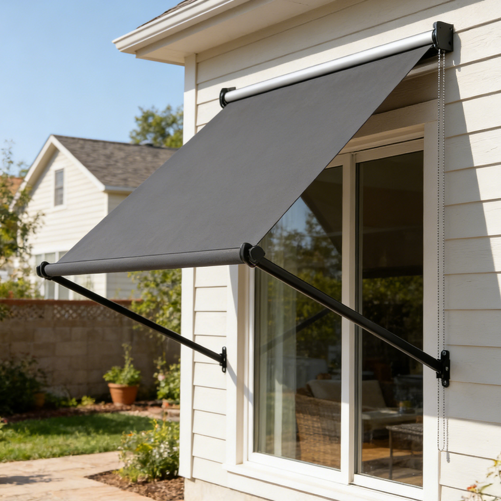 YODOLLA Retractable Awning, Manual Outdoor Awnings, Dark Grey