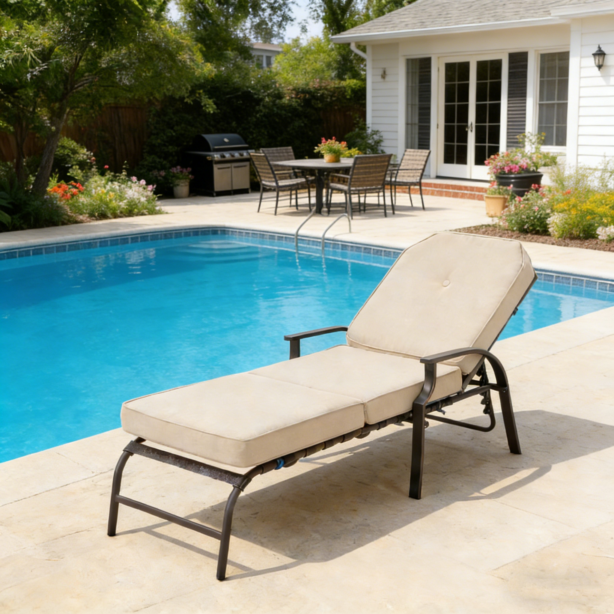 YODOLLA Adjustable Outdoor Chaise Lounge, Beige