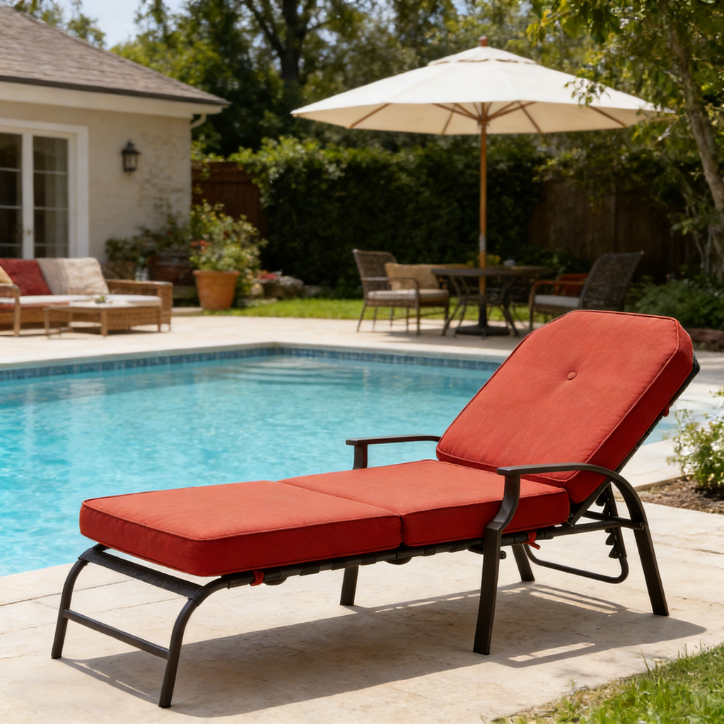YODOLLA Adjustable Outdoor Chaise Lounge, Orange
