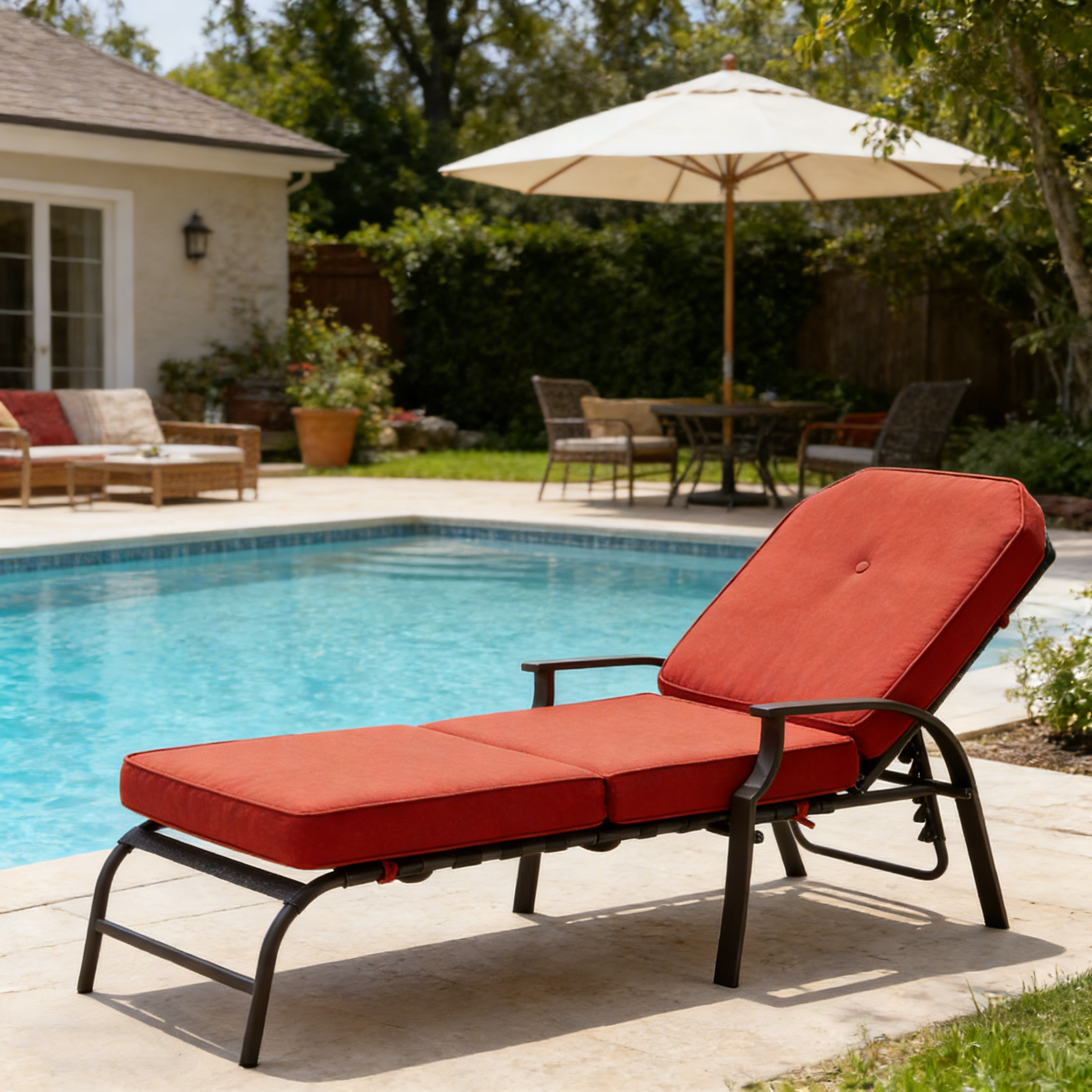 YODOLLA Adjustable Outdoor Chaise Lounge, Orange