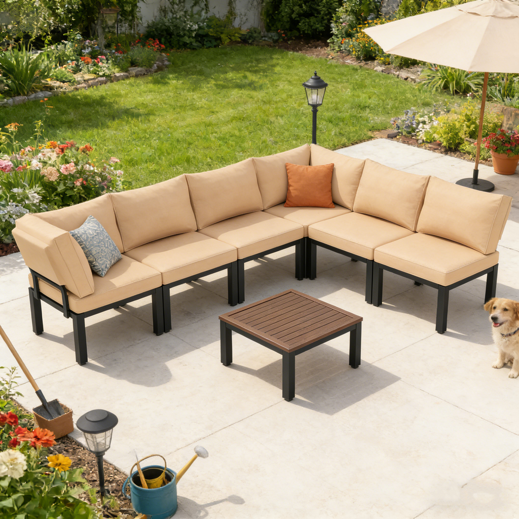YODOLLA Outdoor Patio Furniture Set, 7 Piece Metal Patio Sectional Conversation Sofabest