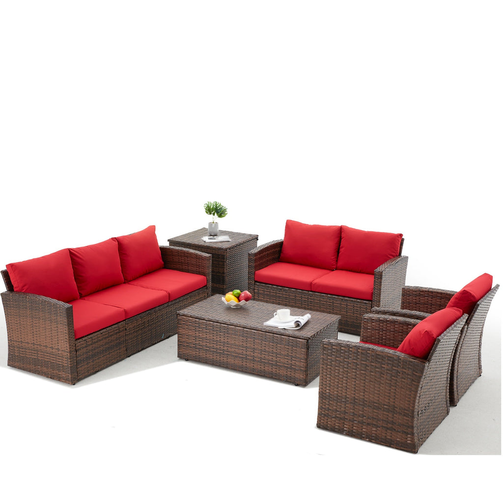 YODOLLA 7 Pieces Patio Furniture with Two Storage Boxes, Brown & Redbest