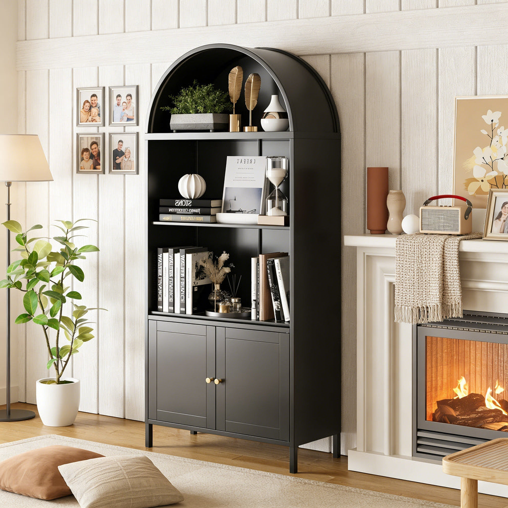 YODOLLA 73'' Arched Cabinet, Metal Kitchen Pantry with Adjustable Shelves, Modern Arched Storage Bookcase Display Cabinetbest