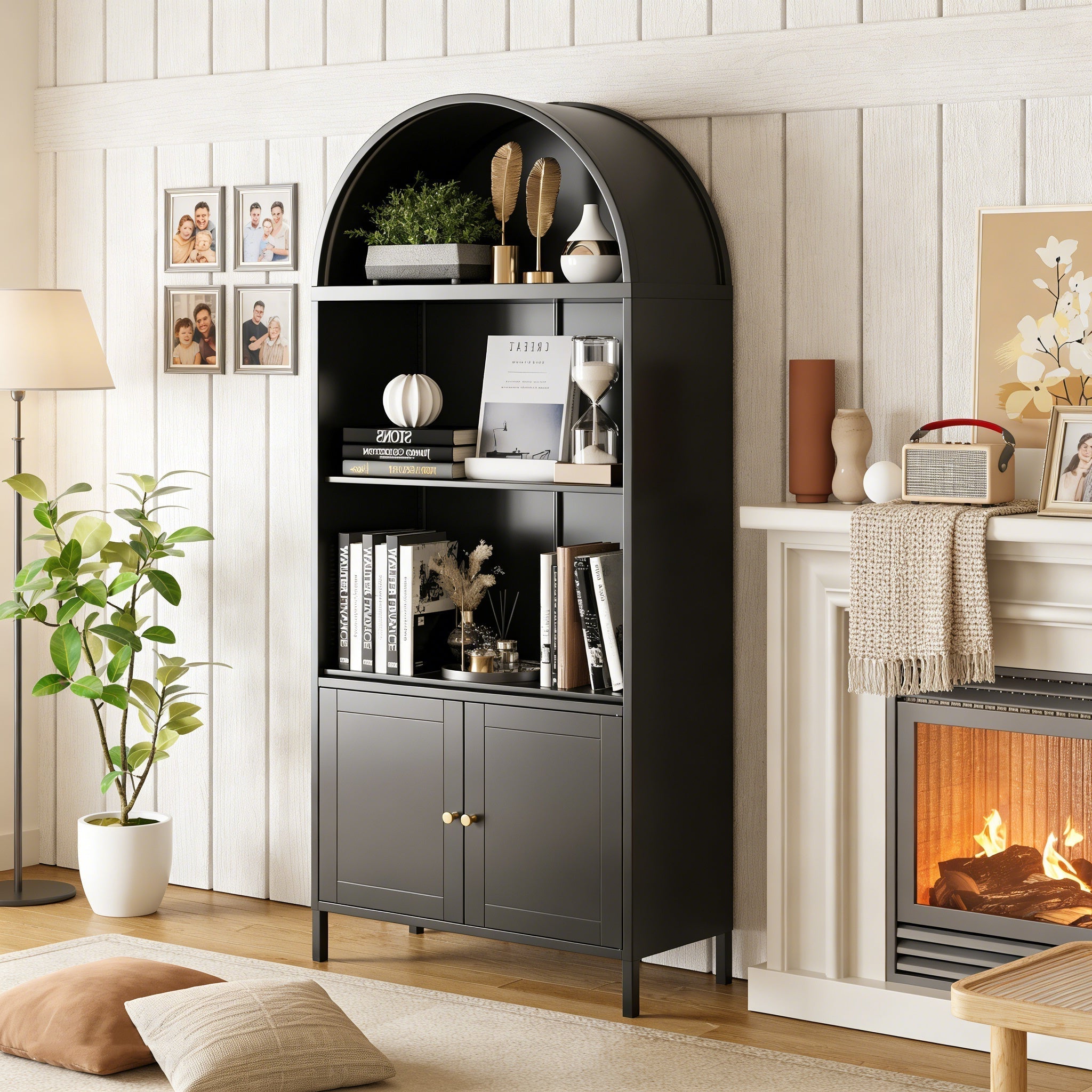 YODOLLA 73'' Arched Cabinet, Metal Kitchen Pantry with Adjustable Shelves, Modern Arched Storage Bookcase Display Cabinetbest