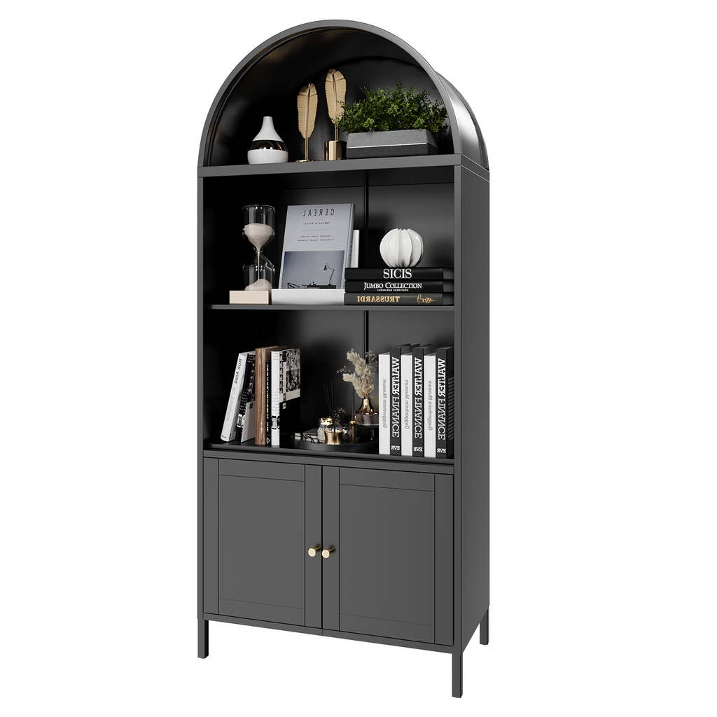 YODOLLA 73'' Arched Cabinet, Metal Kitchen Pantry with Adjustable Shelves, Modern Arched Storage Bookcase Display Cabinetbest