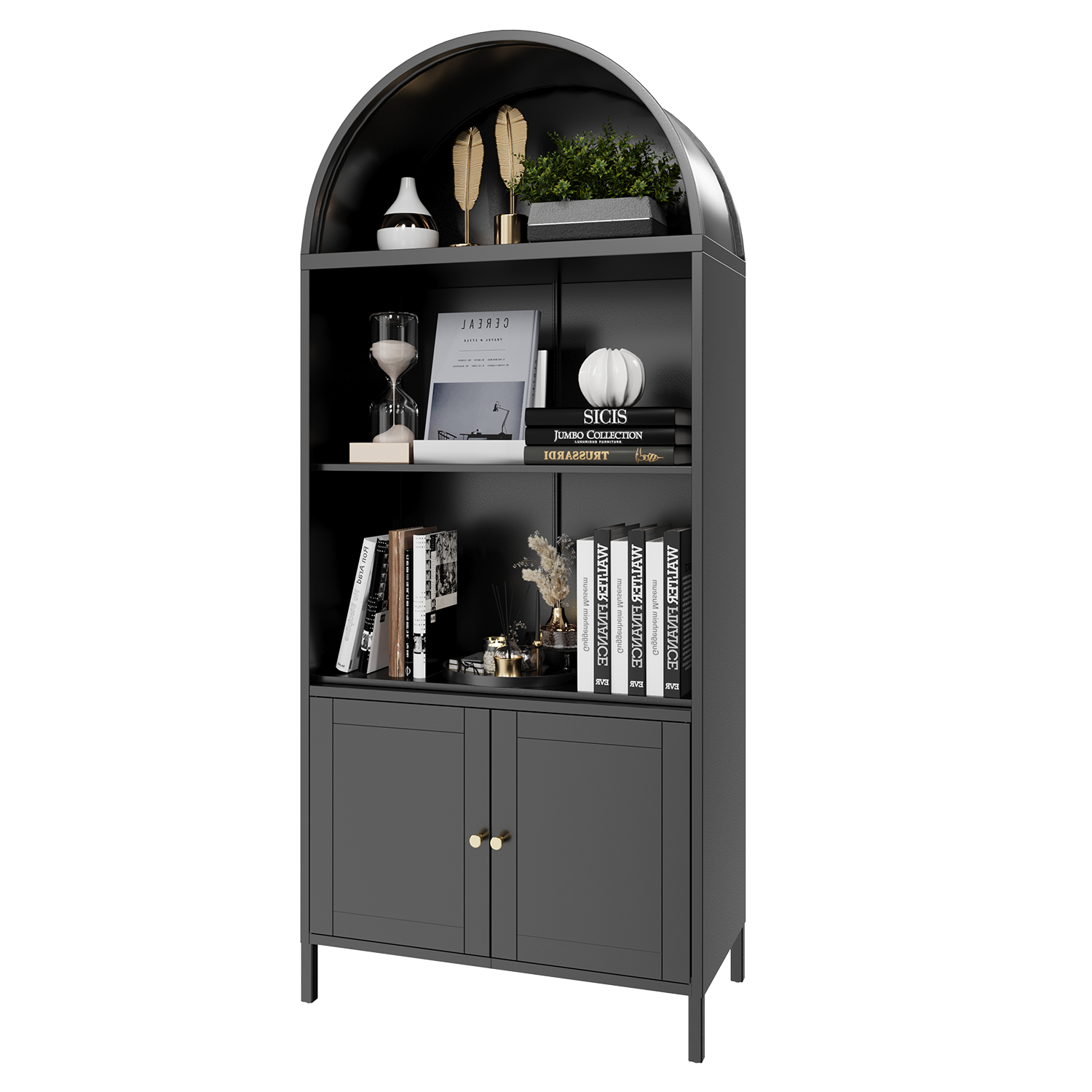 YODOLLA 73'' Arched Cabinet, Metal Kitchen Pantry with Adjustable Shelves, Modern Arched Storage Bookcase Display Cabinetbest