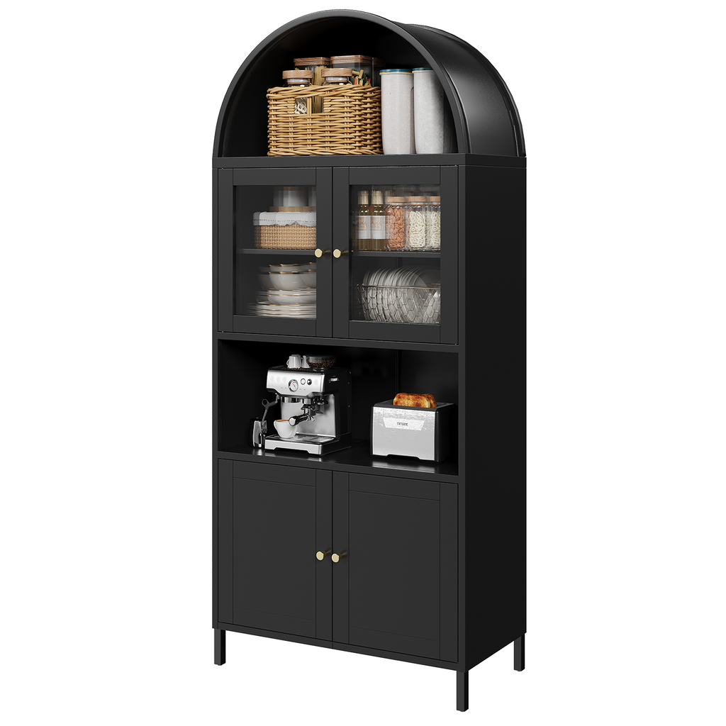 YODOLLA 73" Kitchen Pantry, Metal Arched Cabinet with Glass Door & Adjustable Shelvesbest