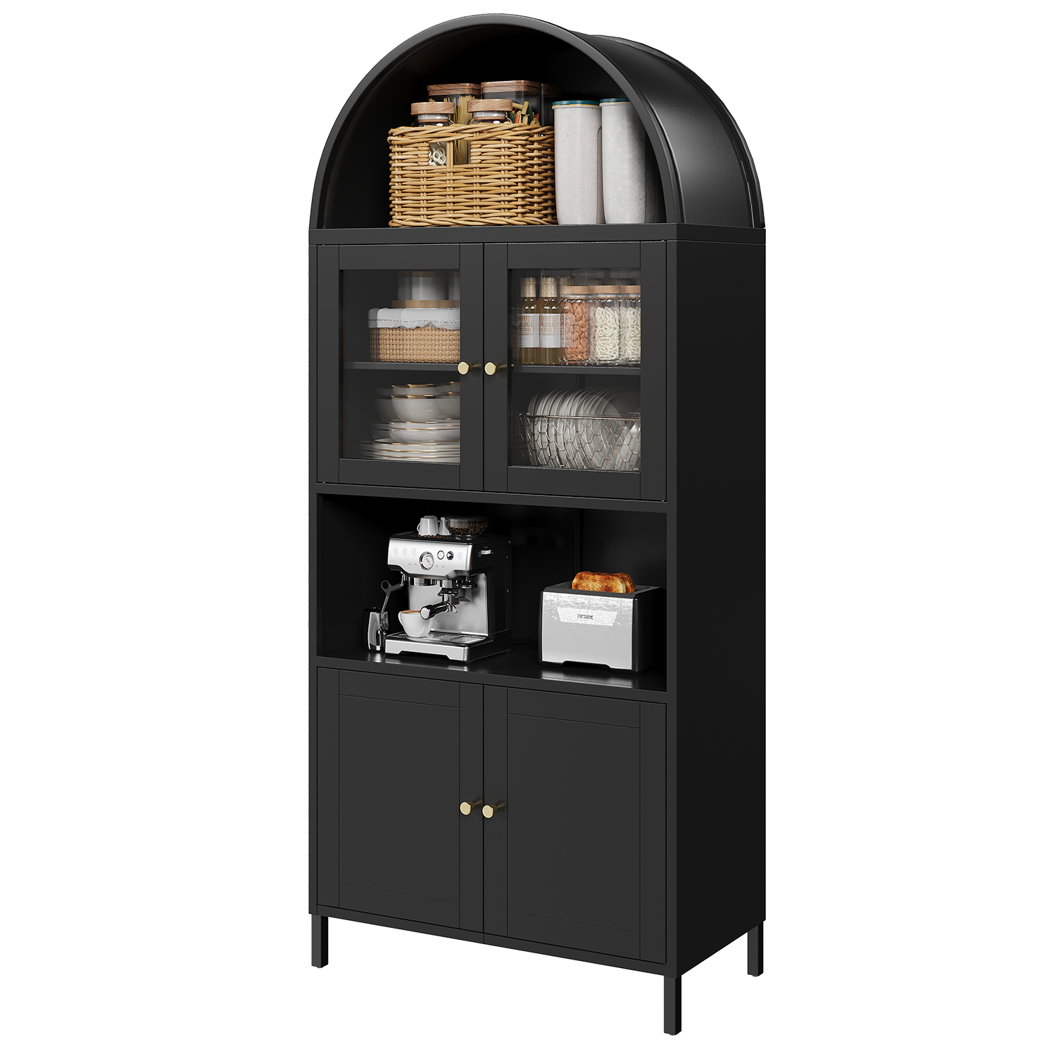 YODOLLA 73" Kitchen Pantry, Metal Arched Cabinet with Glass Door & Adjustable Shelvesbest