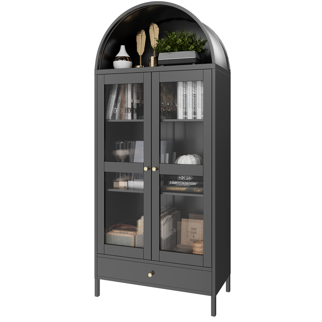 YODOLLA 73'' Kitchen Pantry, Metal Arched Storage Cabinet, Modern Display Bookcase China Cabinetbest