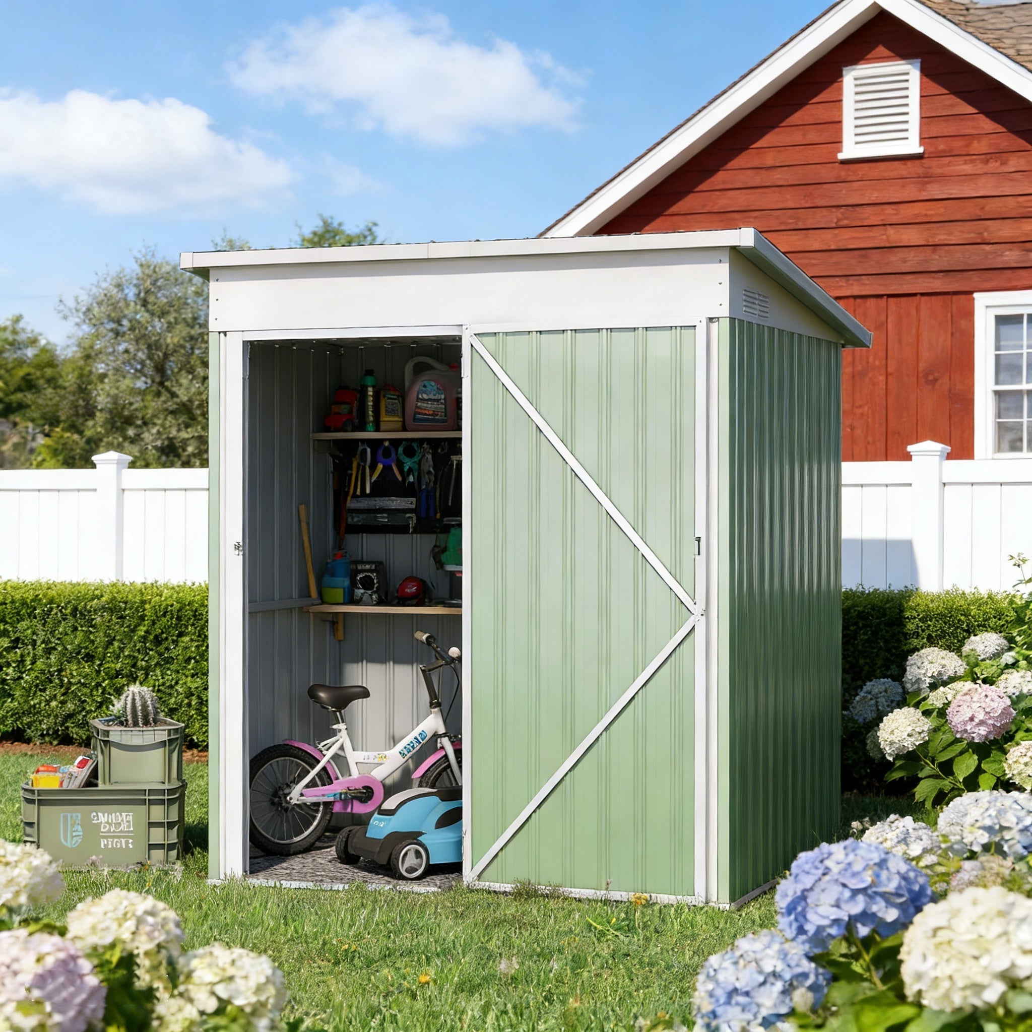 YODOLLA 5'x3' Green Metal Outdoor Storage Shed