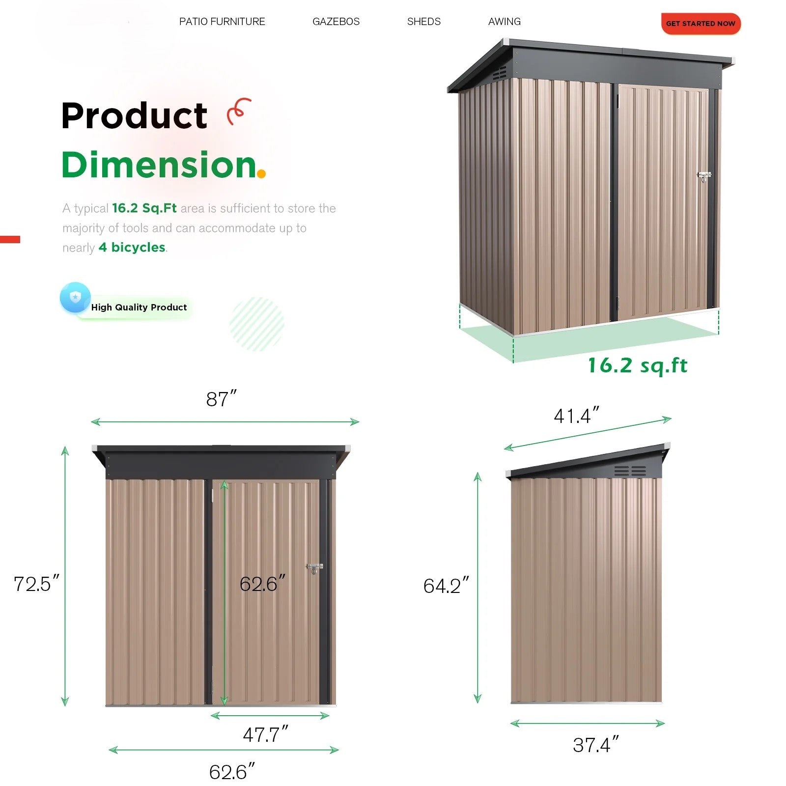 YODOLLA 5'x3' Outdoor Storage Shed, Gray
