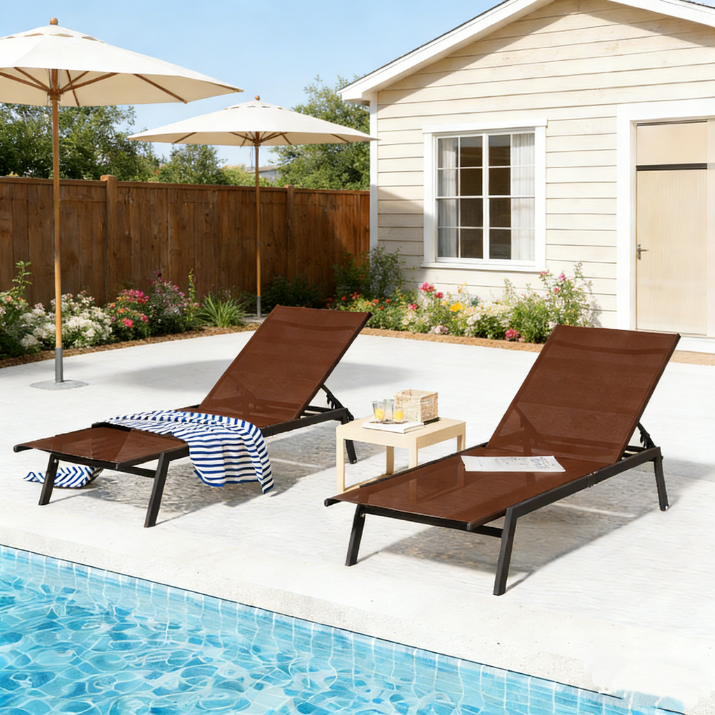 YODOLLA 4 PCS Curved Design Pool Lounge Chairs, Brown