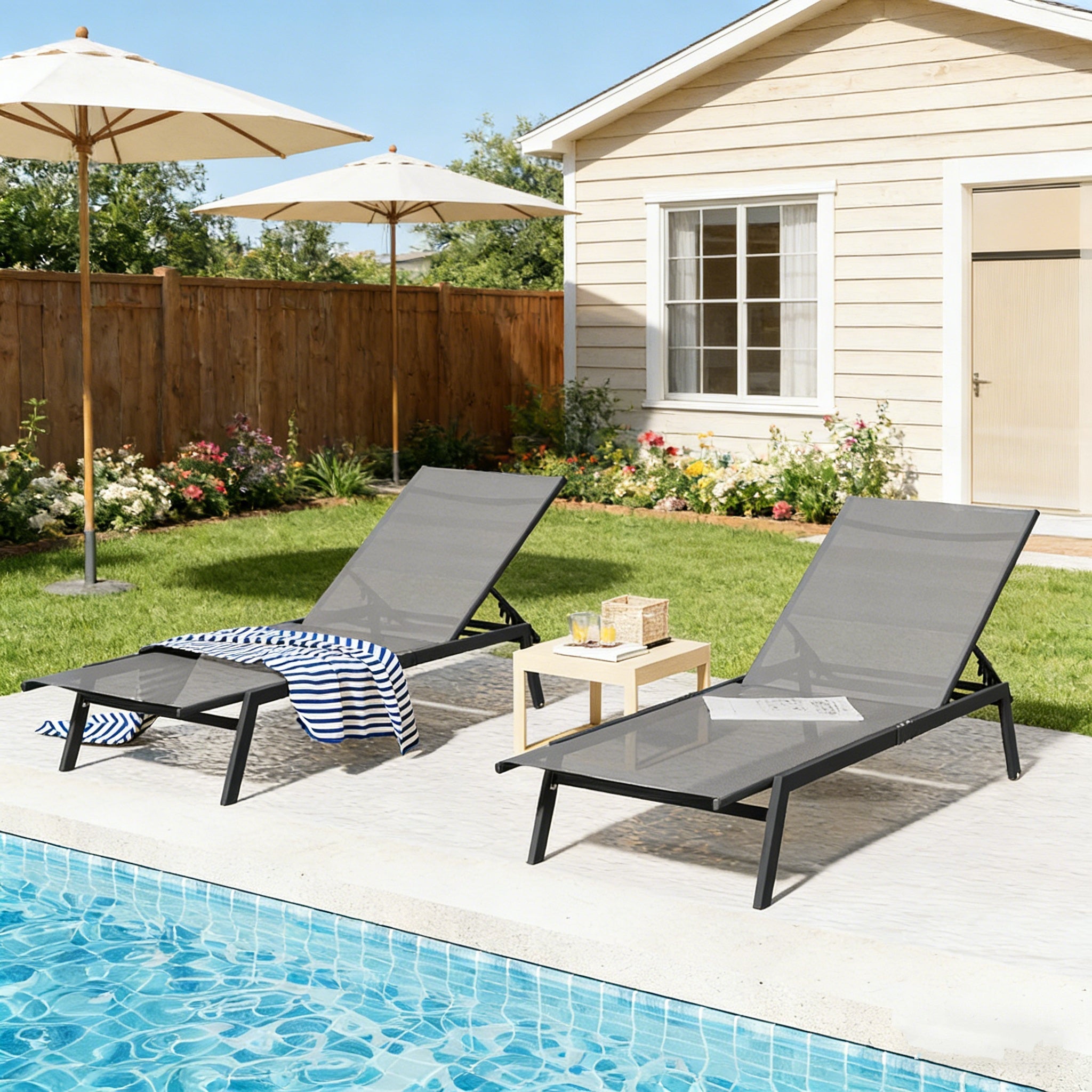 YODOLLA 4 PCS Curved Design Pool Lounge Chairs, Dark Grey