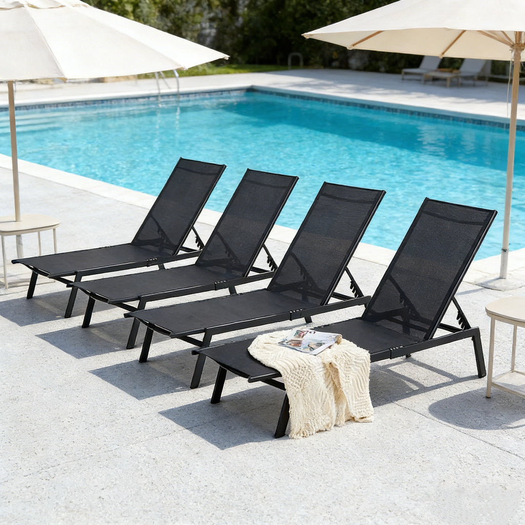 YODOLLA 4 PCS Curved Design Pool Lounge Chairs, Black