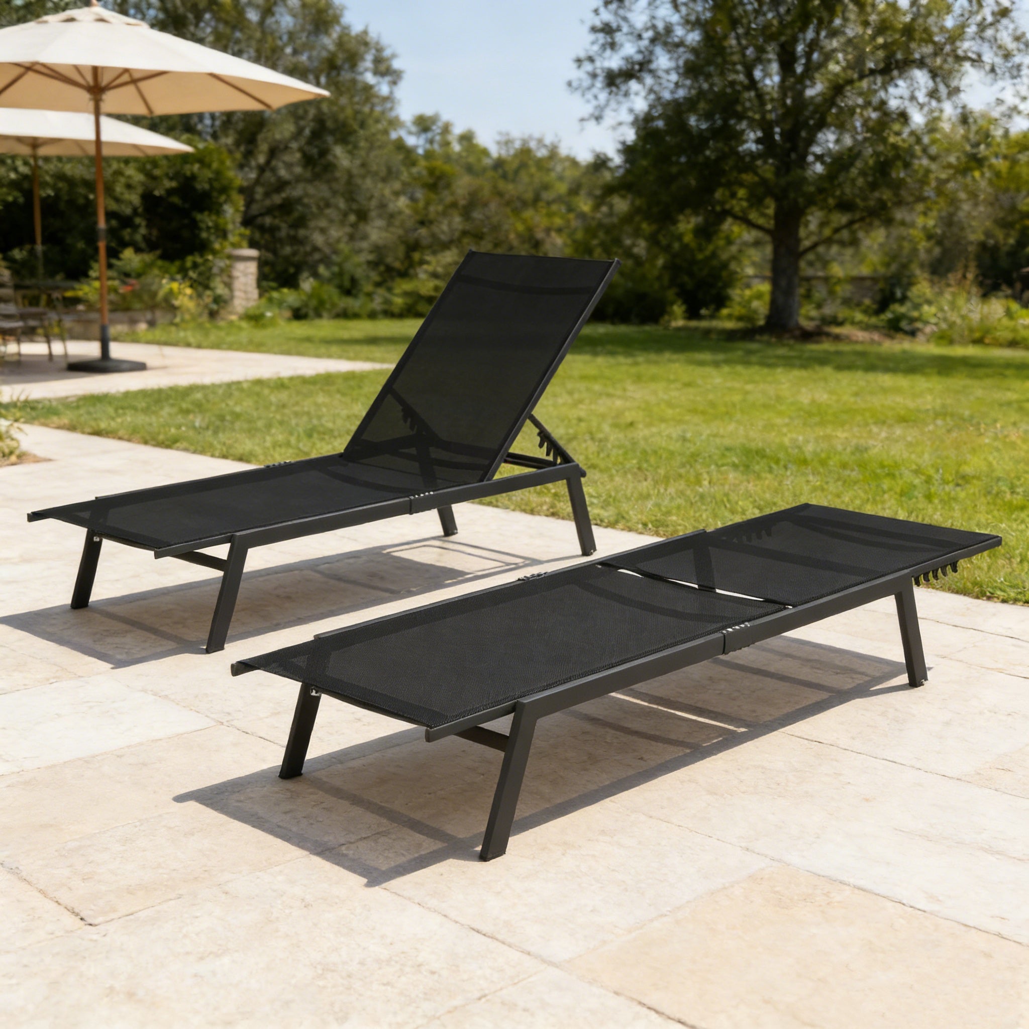 YODOLLA 2 PCS Curved Design Pool Lounge Chairs, Black