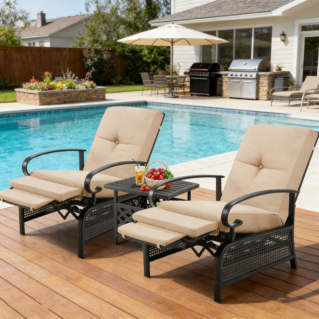 YODOLLA Outdoor Recliner Chairs Set of 2 with Side Table