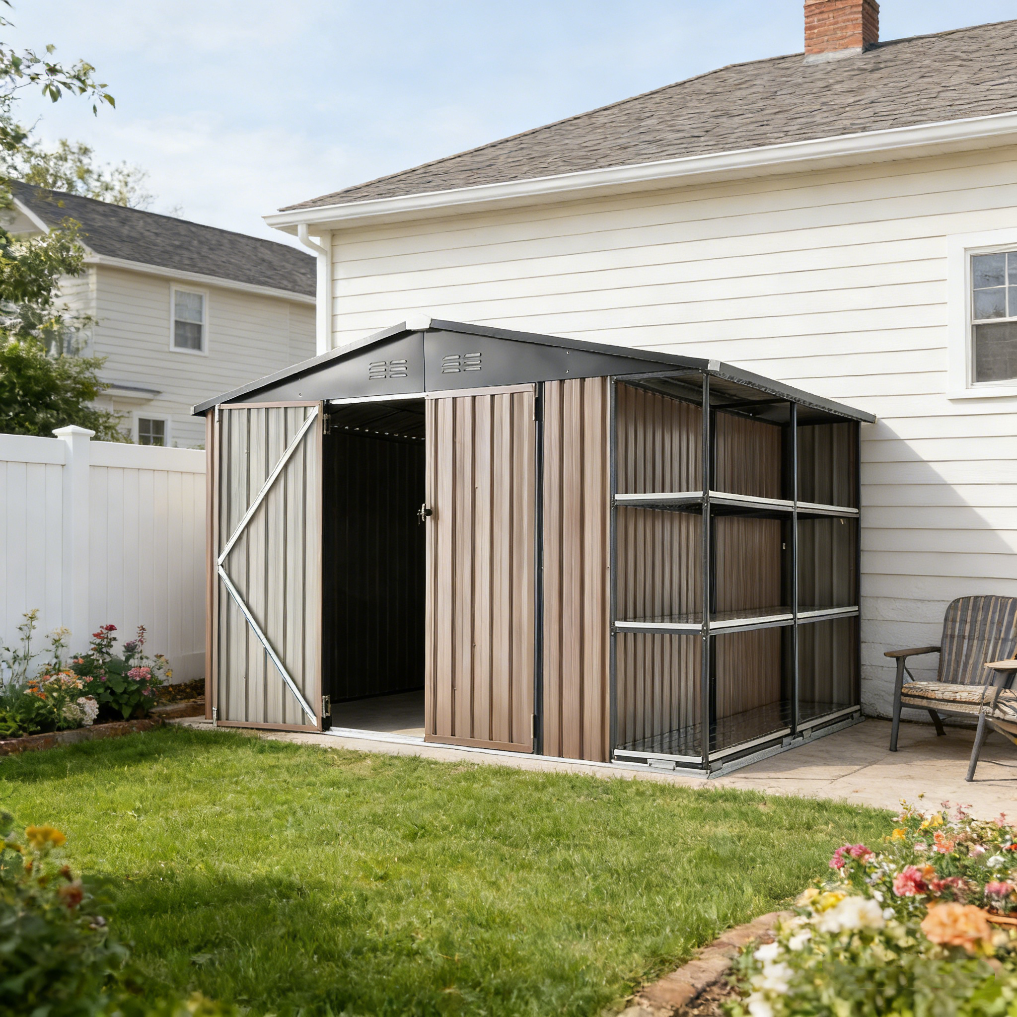 YODOLLA 10x8 Metal Storage Shed with Rack