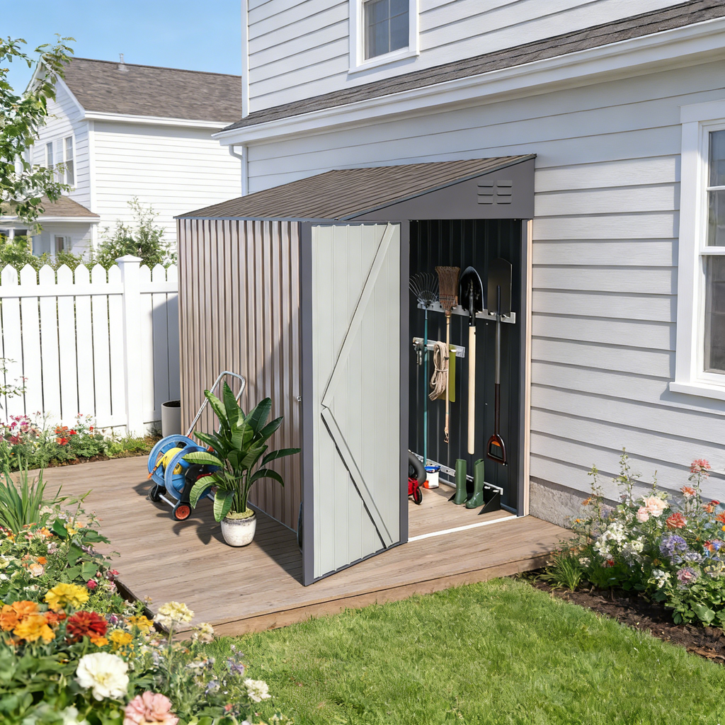 YODOLLA 4' x 7' Outdoor Lean to Storage Shed, Grey