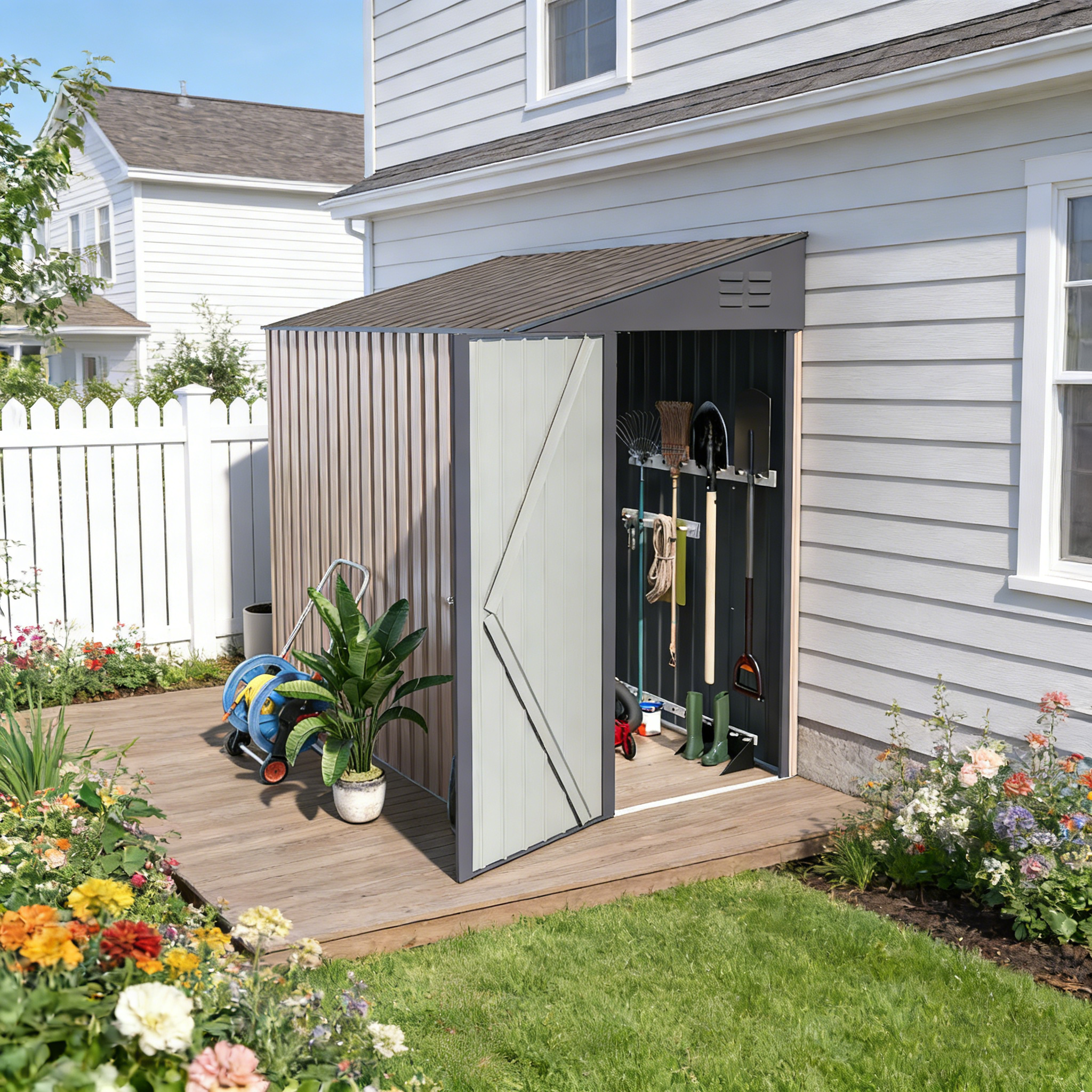 YODOLLA 4' x 7' Outdoor Lean to Storage Shed, Grey