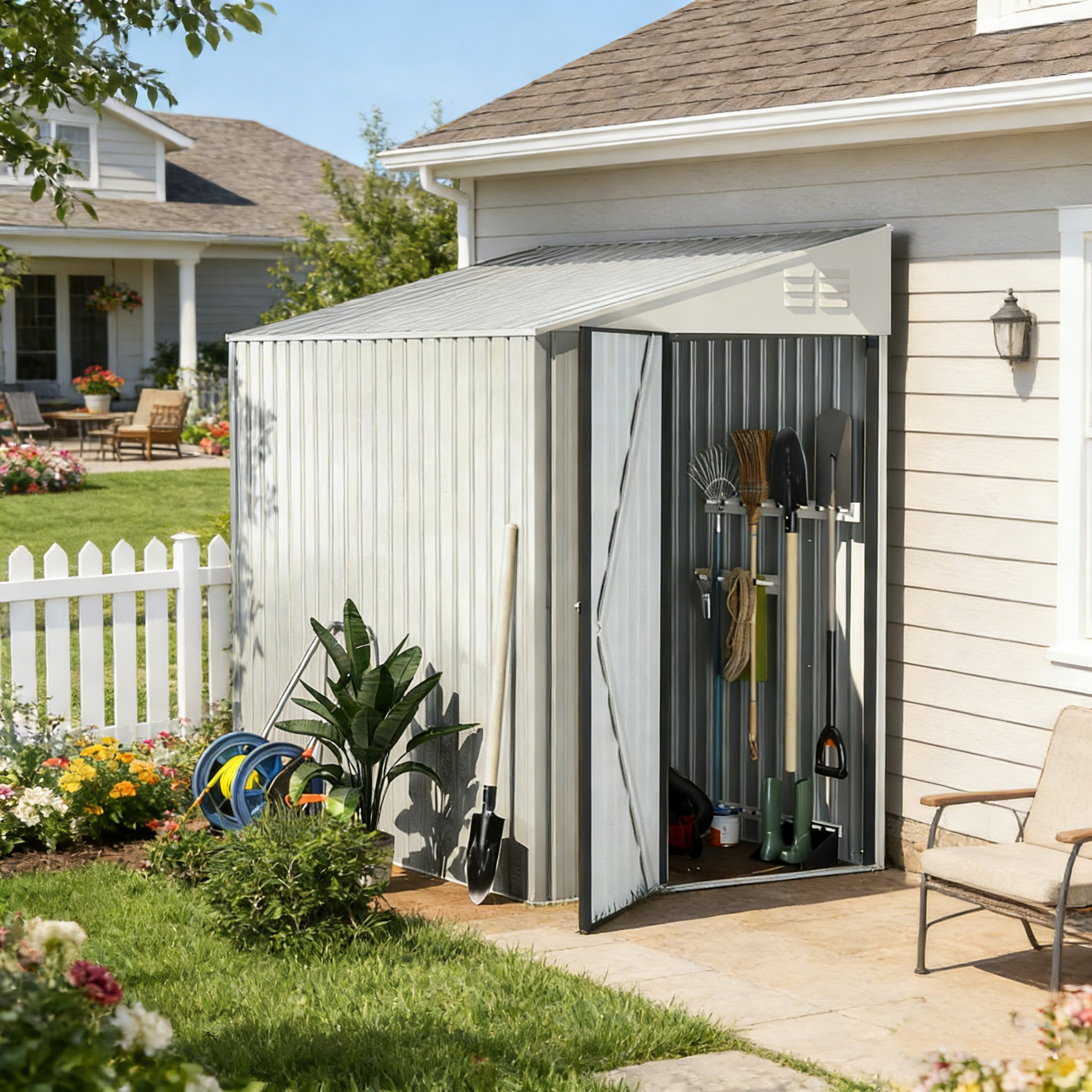 YODOLLA 4' x 7' Outdoor Lean to Storage Shed, White